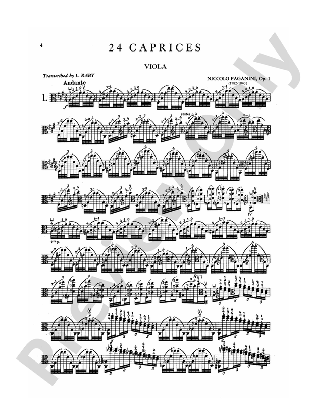 Paganini: Twenty-four Caprices, Op. 1 (Transcribed for Viola Solo