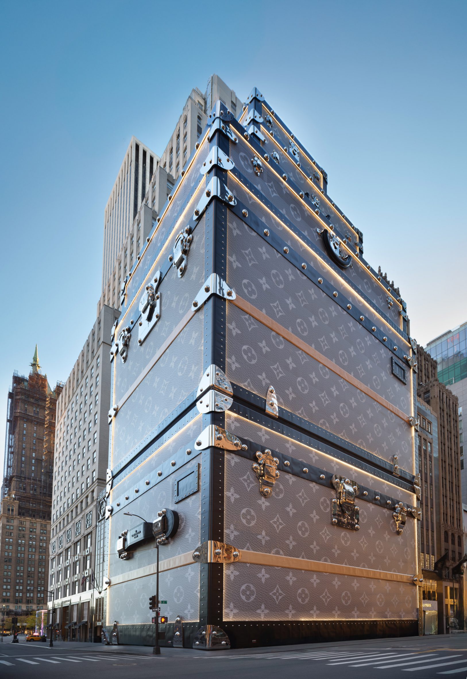 Louis Vuitton flagship construction disguised as stack of luggage