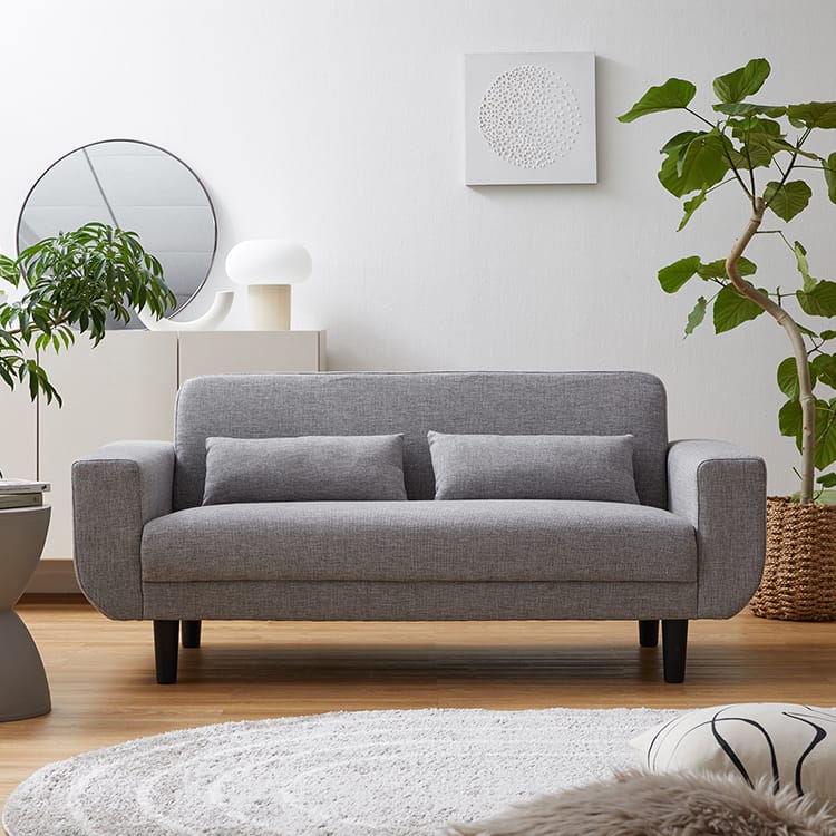 ダークグレー 布製カーブ型ソファ 2人用 ダークグレー 布製カーブ型