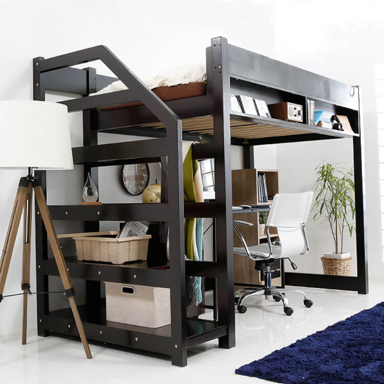 ロフトベッド(シングル：ダークブラウン/ライトブラウン/ホワイト