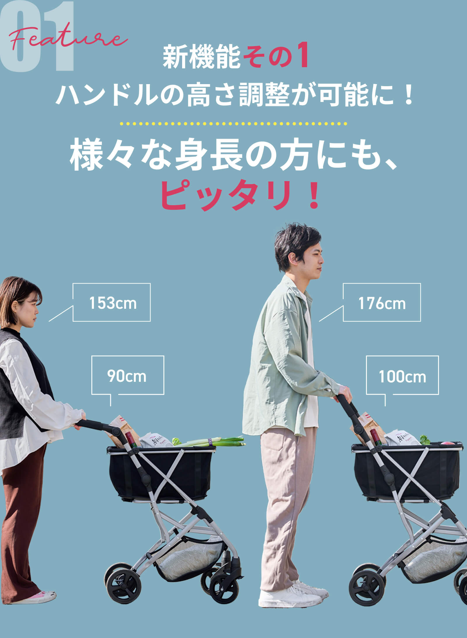 軽量化＆高さ調節】ワンタッチで折りたためるマイカート「エコカ」に