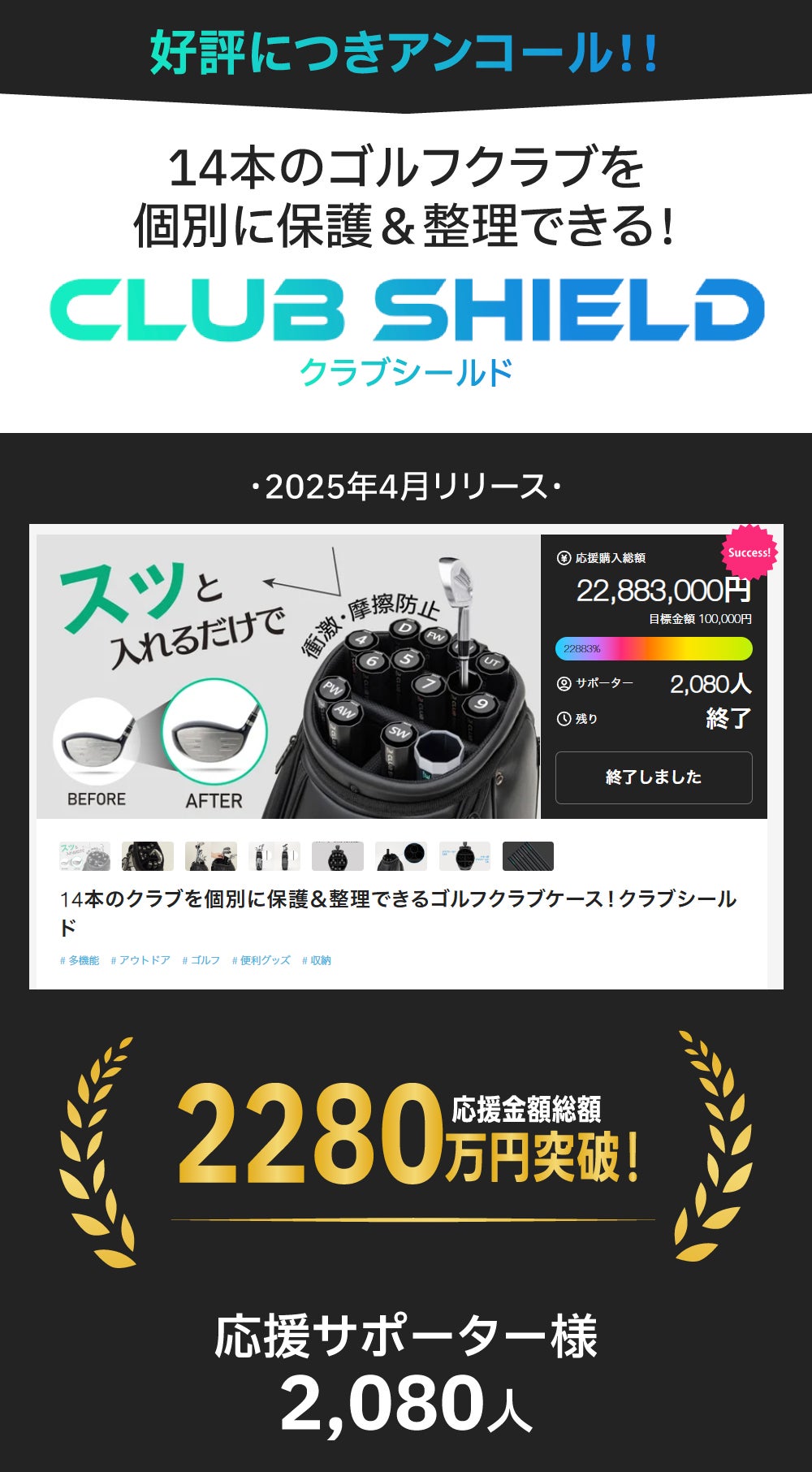 アンコール】14本のゴルフクラブを個別に保護＆整理できる！クラブ
