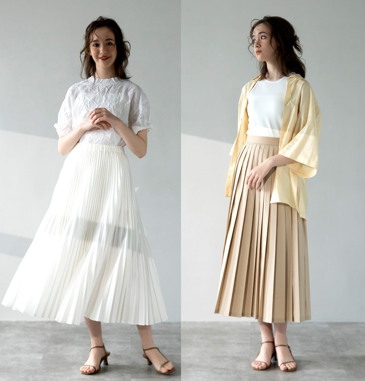 綿100％でもプリーツが続く、 美しいシルエットで、毎日頼れる定番