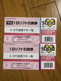 再値下げ！即日発送：ひだ流葉スキー場 1日リフト引換券2枚(全日1枚