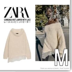 〇 新品 ZARA レース コンビ ニット セーター M 〇 エクリュ - メルカリ