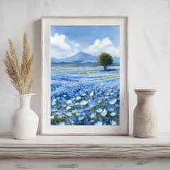 A4ネモフィラの咲く丘の風景画 アートポスター 花畑 自然 癒し - メルカリ