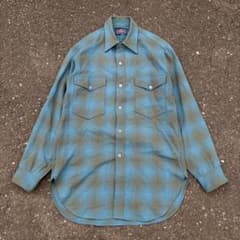 60s- ペンドルトン ウールシャツ オンブレチェック ブルー系 好配色