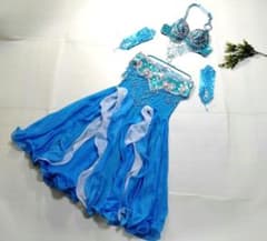 ベリーダンス衣装ブルー オリエンタル アームカバー付M-L水色