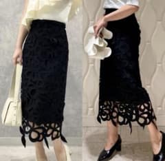 美品✨CELFORD セルフォード リボンレーススカート ブラック サイズ38