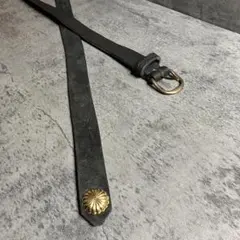 フラワー銀□本革レザーフルスタッズナローベルト☆アメカジ古着