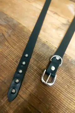 フラワー銀□本革レザーフルスタッズナローベルト☆アメカジ古着