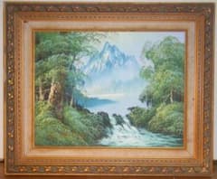 絵画作者不詳サイン有日本画6号風景画逸品P81