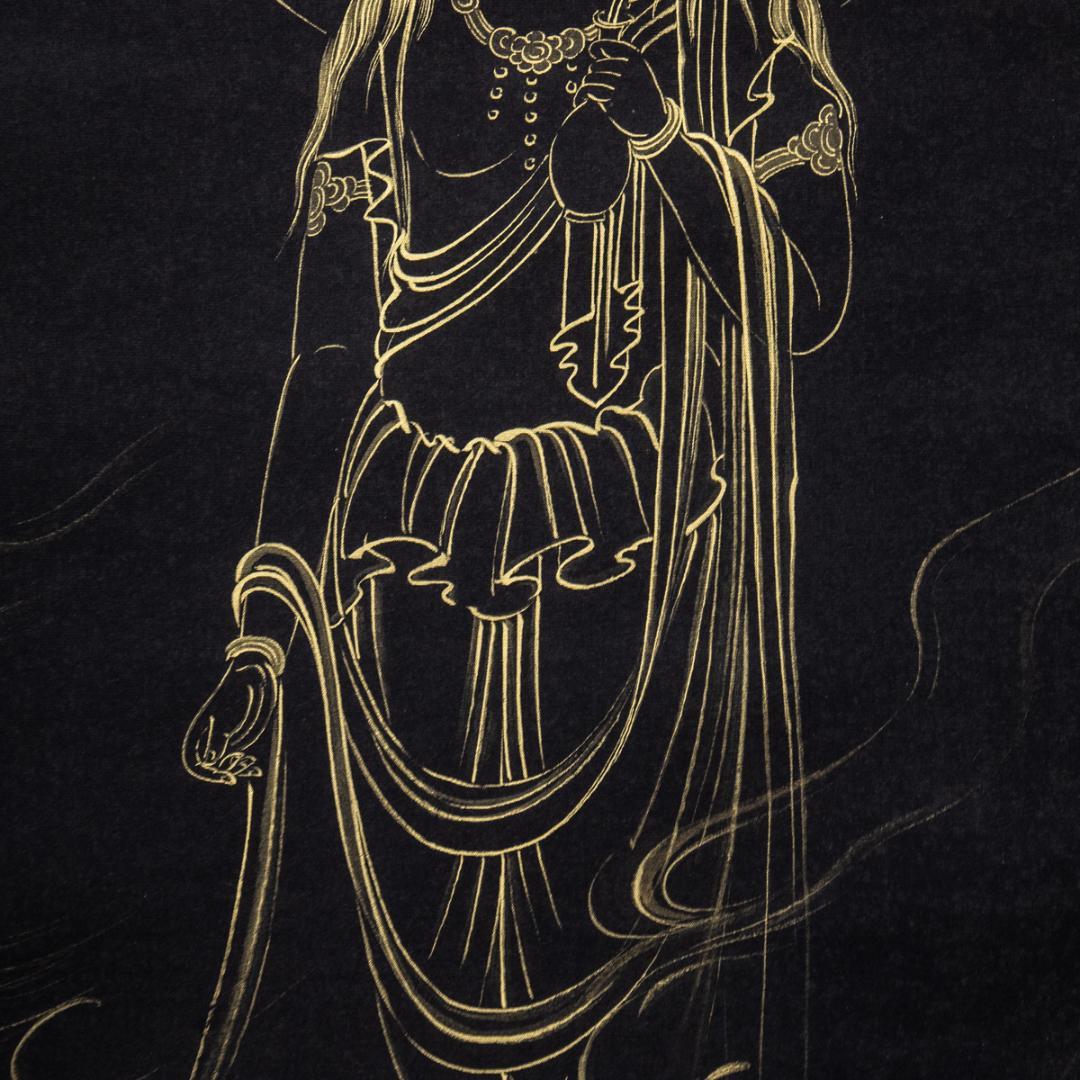 掛軸-1512 市原春晃 観音 共箱 紺紙金泥 仏教美術 美術品