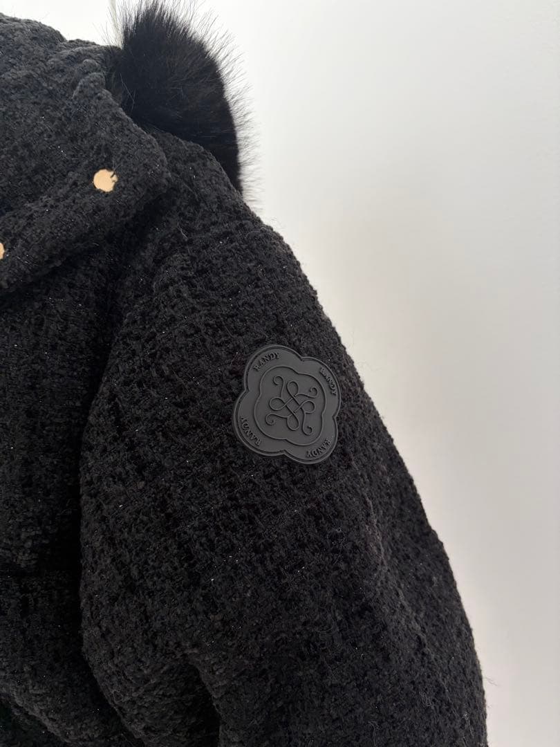 Randy アシンメトリーバックルツイードパデットジャケット ブラック