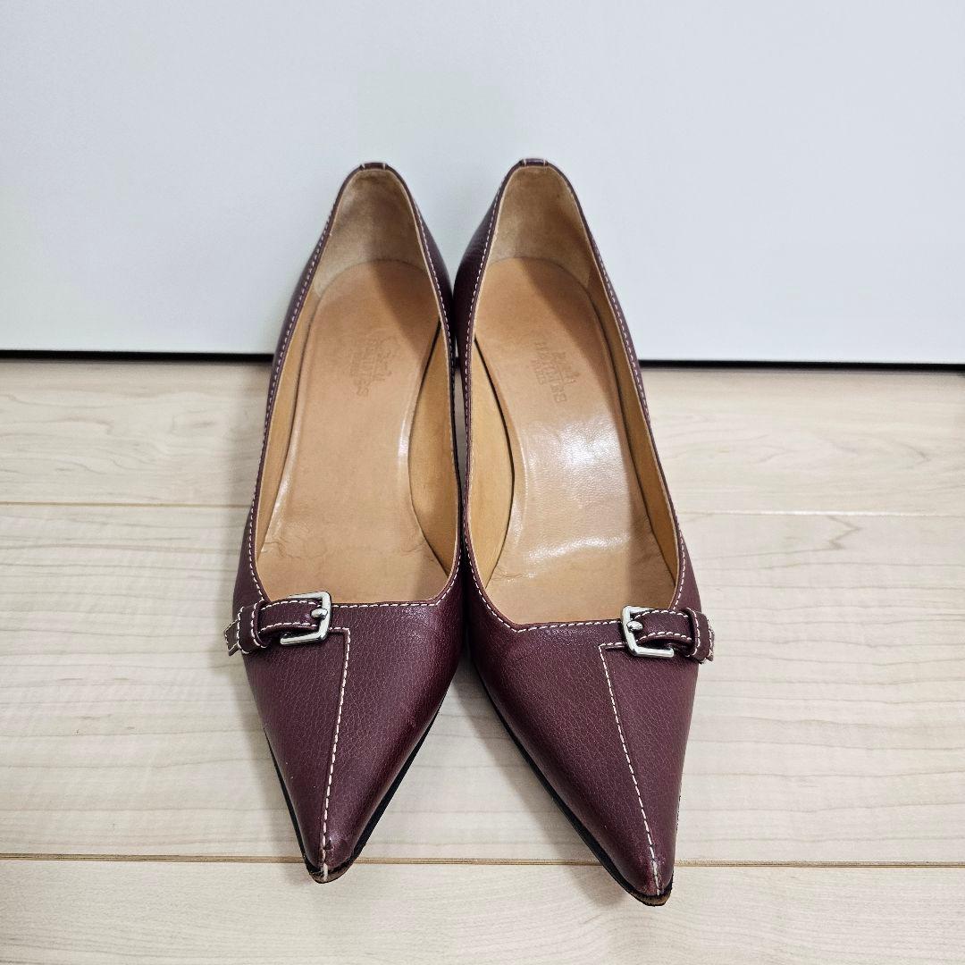 バーガンディ レザーハイヒール HERMES 23.5cm エルメス