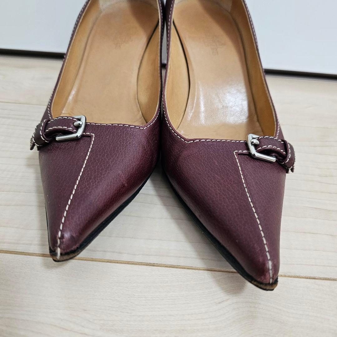 バーガンディ レザーハイヒール HERMES 23.5cm エルメス