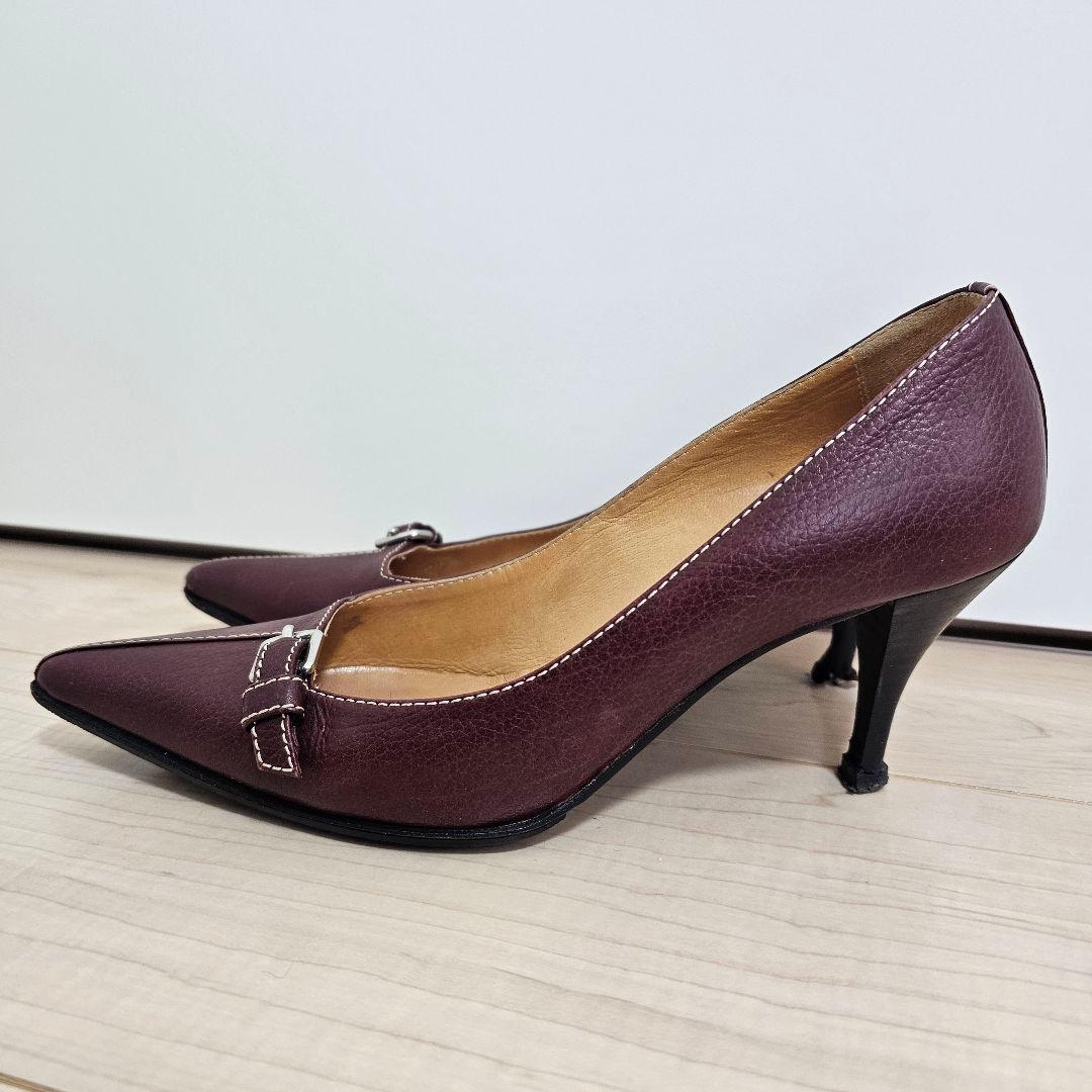 バーガンディ レザーハイヒール HERMES 23.5cm エルメス