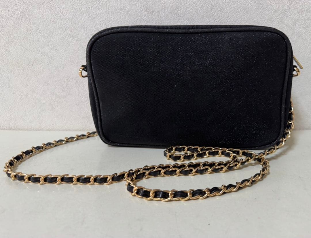 CHANEL 黒ラメチェーン付 ノベルティポーチ ショルダーストラ