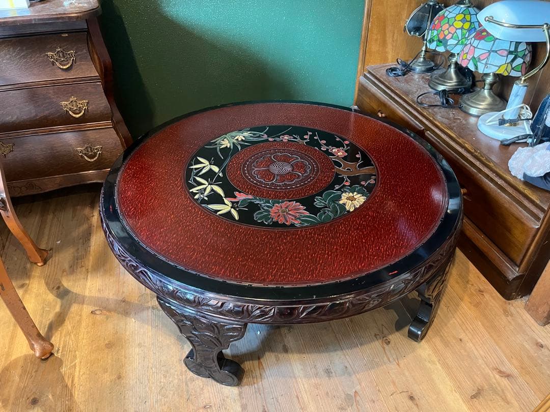 鎌倉彫 座卓 ちゃぶ台 テーブル インテリア アンティーク 昭和レトロ 鎌倉彫 座卓 ちゃぶ台 テーブル インテリア アンティーク 昭和レトロ