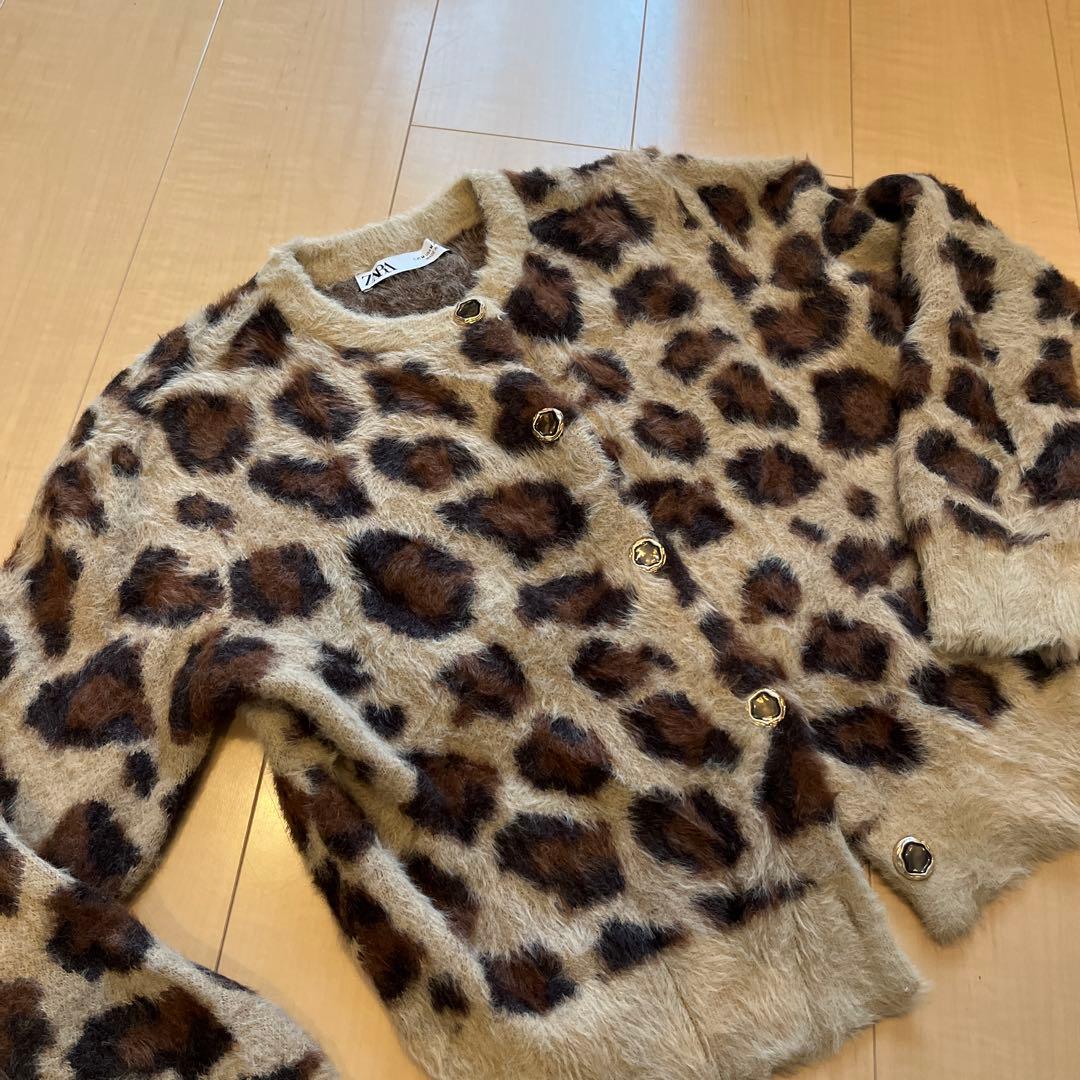 ZARA ヒョウ柄モヘアカーディガン - メルカリ