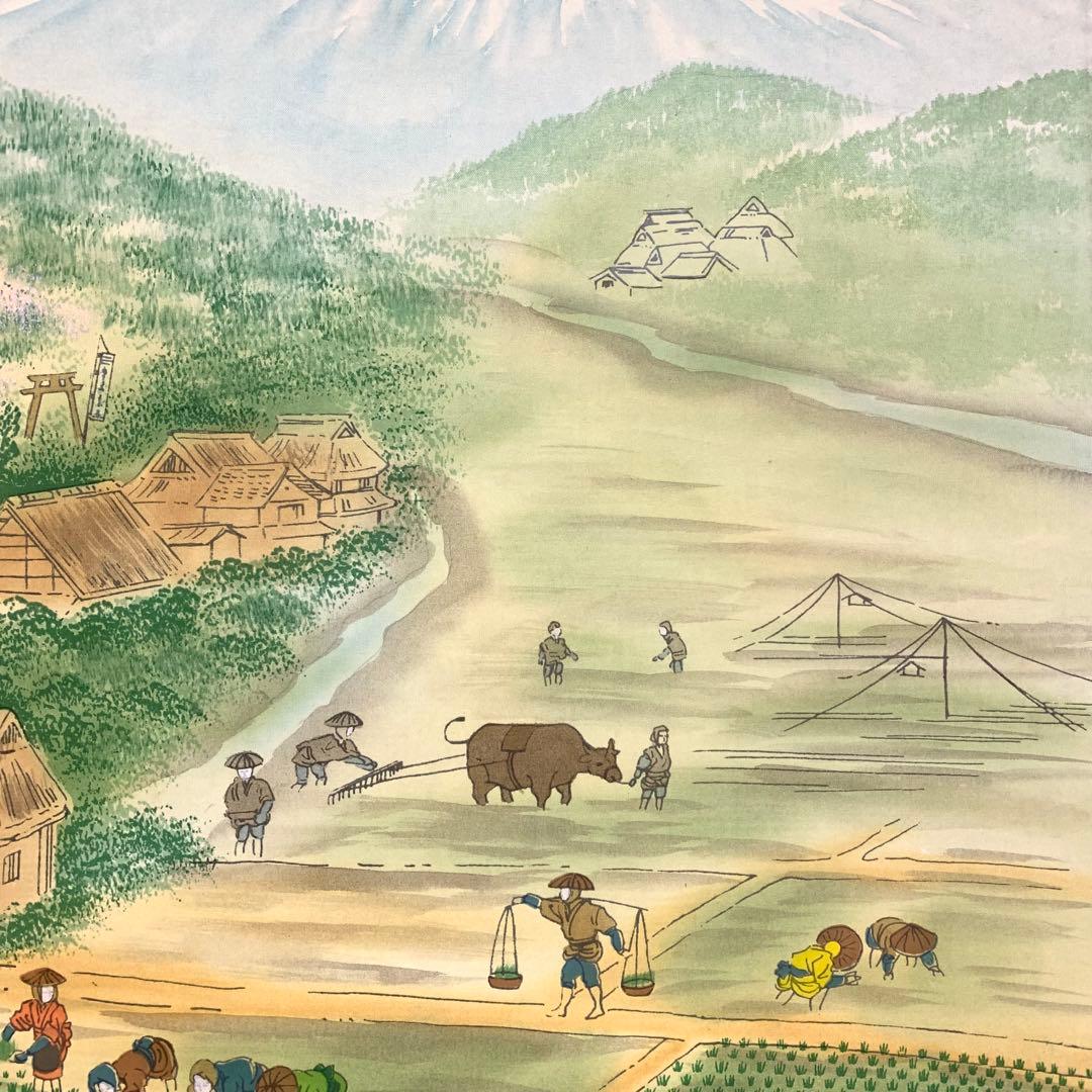 掛軸 映雪 農耕四季 共箱 農業 時代 稲作 B-1