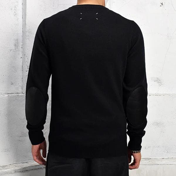 22AW メゾンマルジェラ 14 レザー エルボーパッチ クルーネック ニット