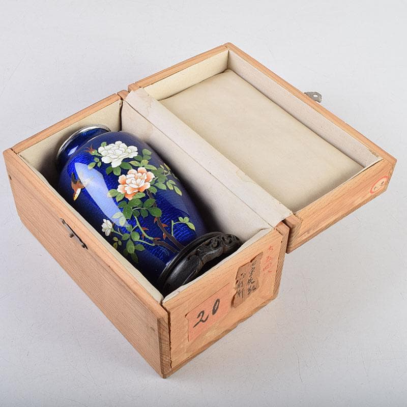 七宝焼 青透釉 花鳥文 花瓶 唐木台・時代箱付 M R9422 - メルカリ