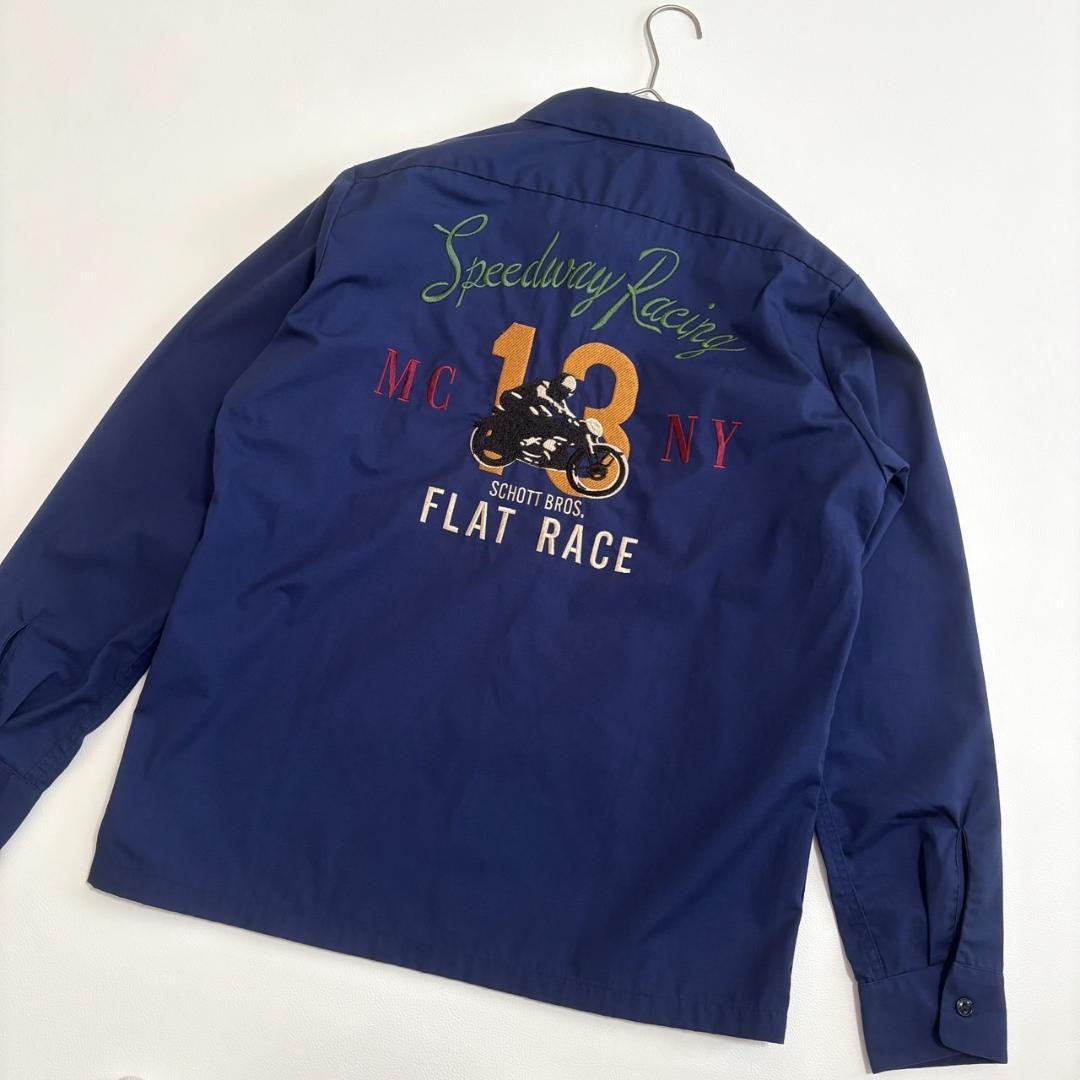 Schott ワークシャツ 刺繍 長袖 バイカースタイル M ブルー - メルカリ