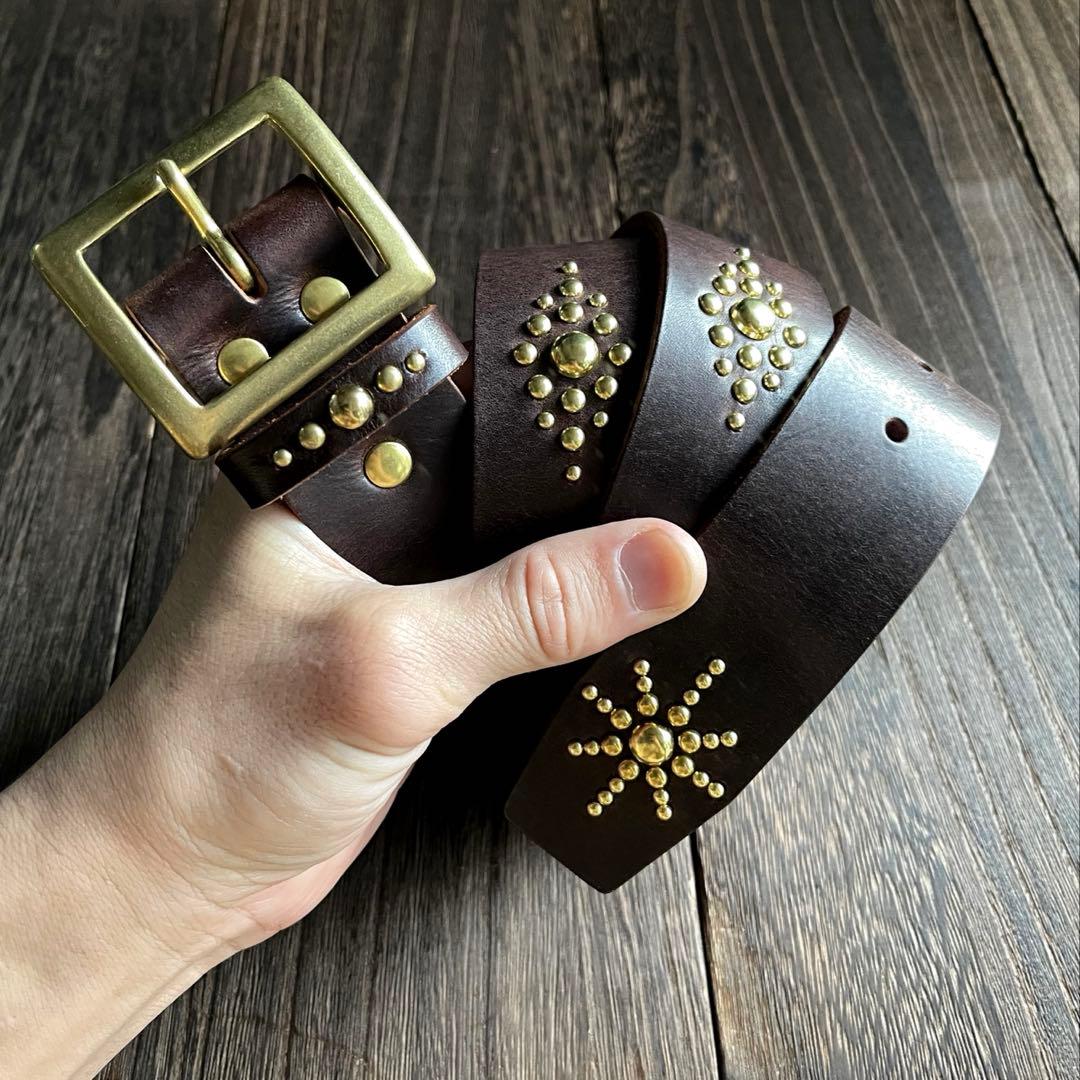 オーダー品 ディッキーズ874専用スタッズベルト ダークブラウン 真鍮