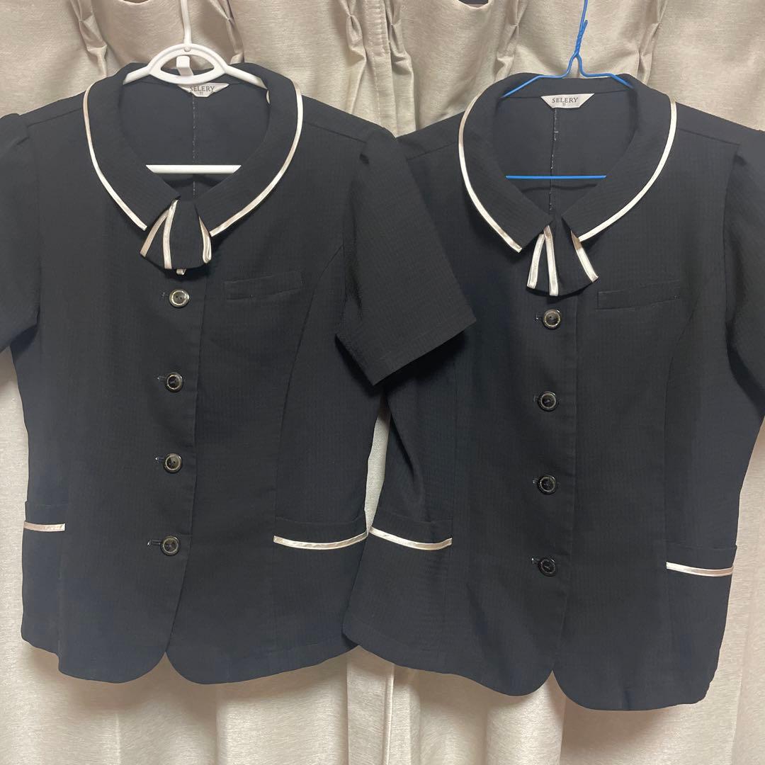 セロリー　事務服　半袖　ブラウス　オーバーブラウス　黒　リボン　11号２枚セット S-51580（セロリー）Selery オーバーブラウス 仕事服｜事務服