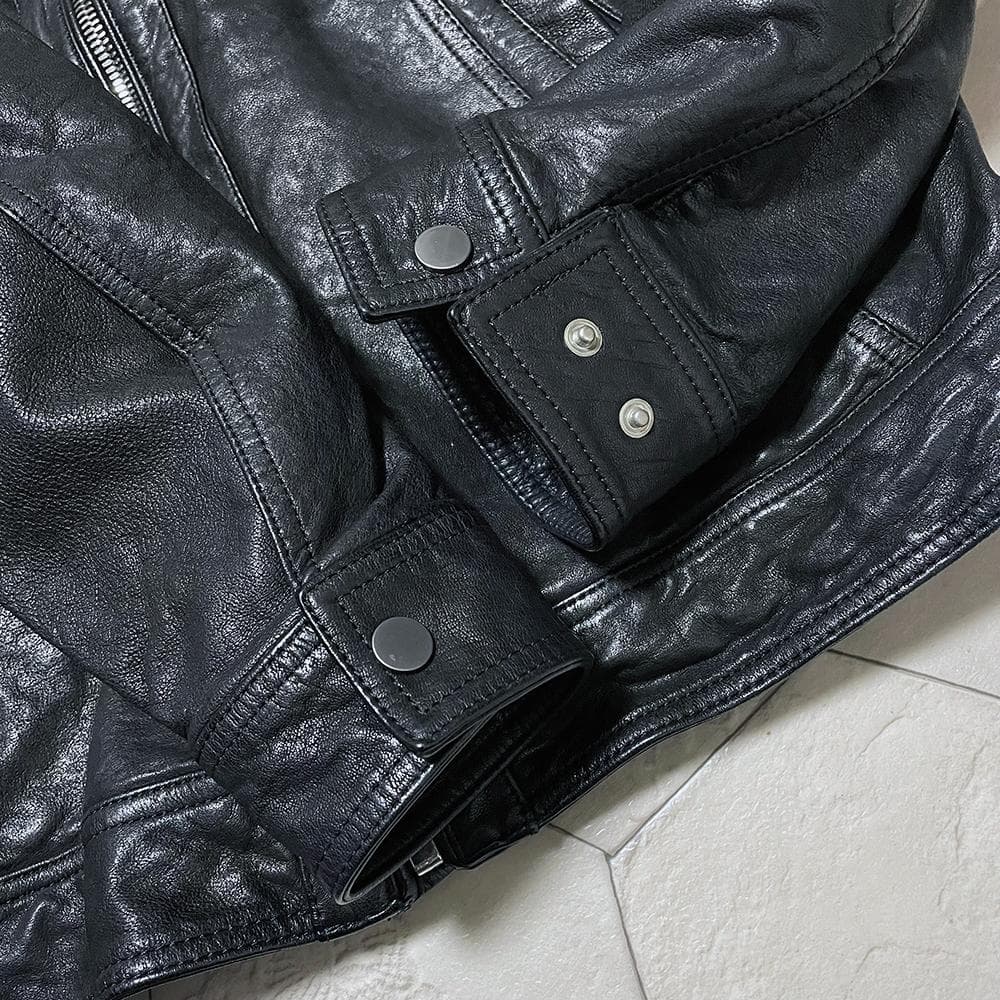 ニチワ社 ウィンドアーマー 中綿入り 羊革 シングルライダース 黒 L