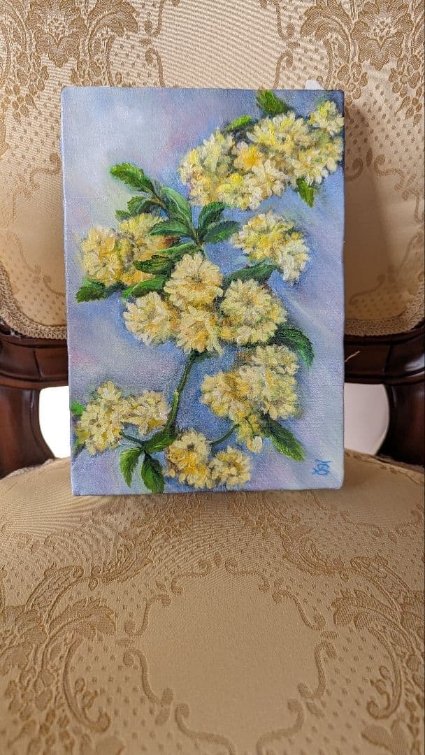 風景画 絵画 バラ ファインアート　静物画　黄色　花の絵画　モッコウバラ