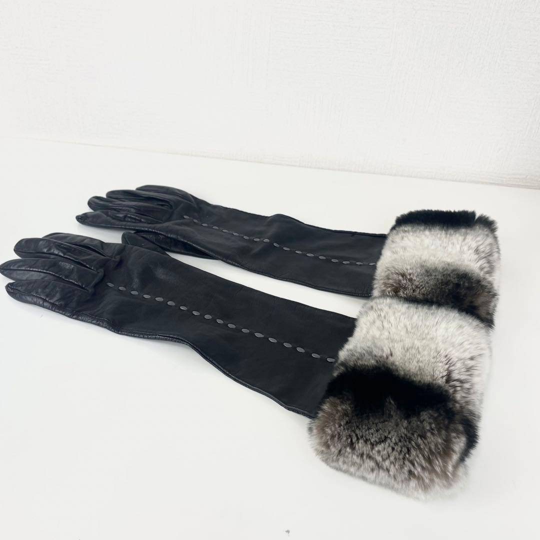 Sermoneta gloves リアルレザー ファー 手袋 ロング ブラック - メルカリ