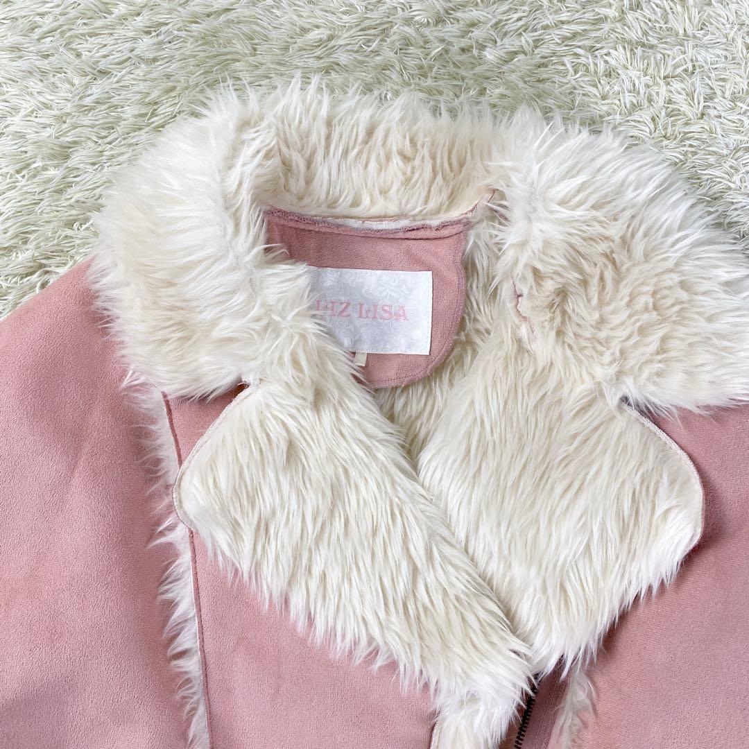 美品】リズリサ フェイクムートン ライダースジャケット 希少 レア O