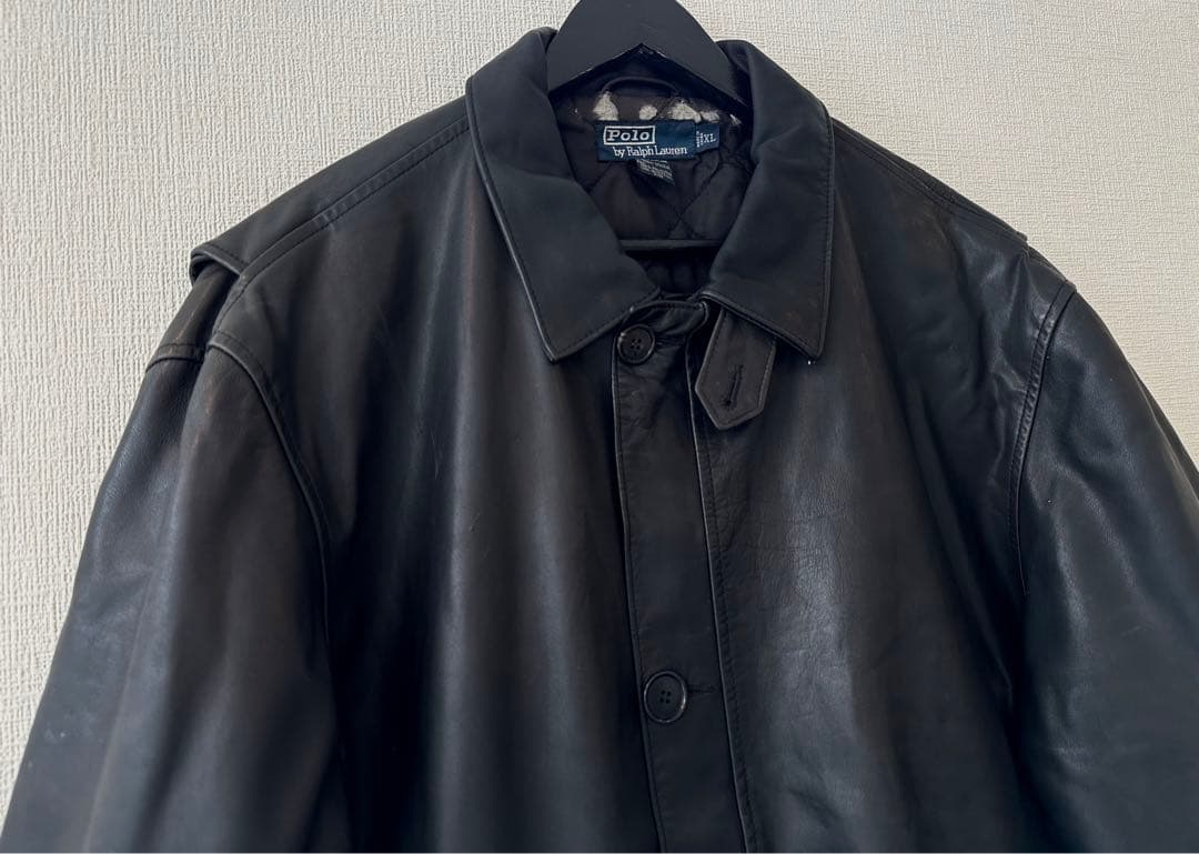 超スペシャル 90s ラルフローレン レザー カーコート XL ブラック