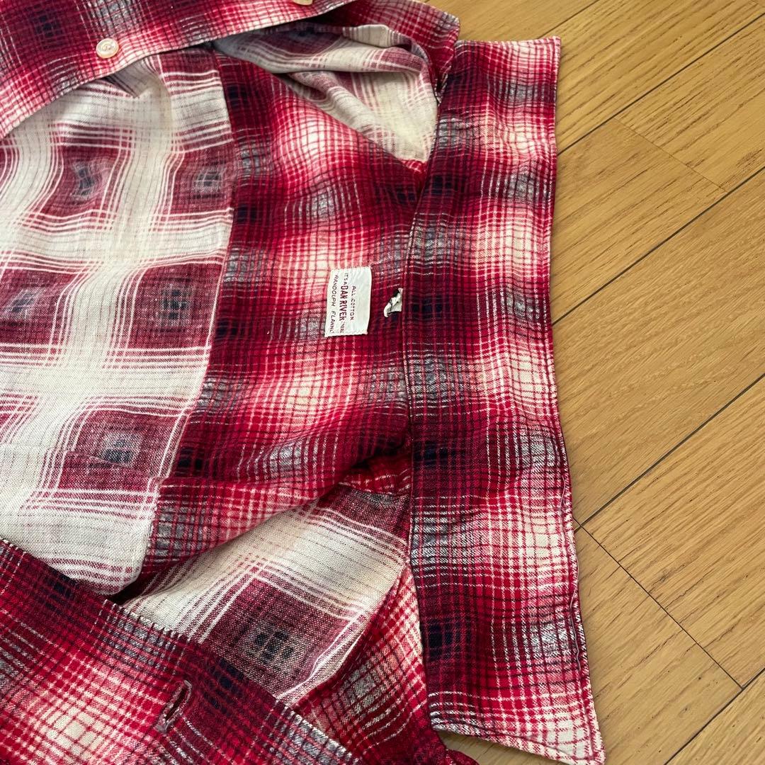 60s ダンリバー プリントネル USA オープンカラー オンブレ チェック