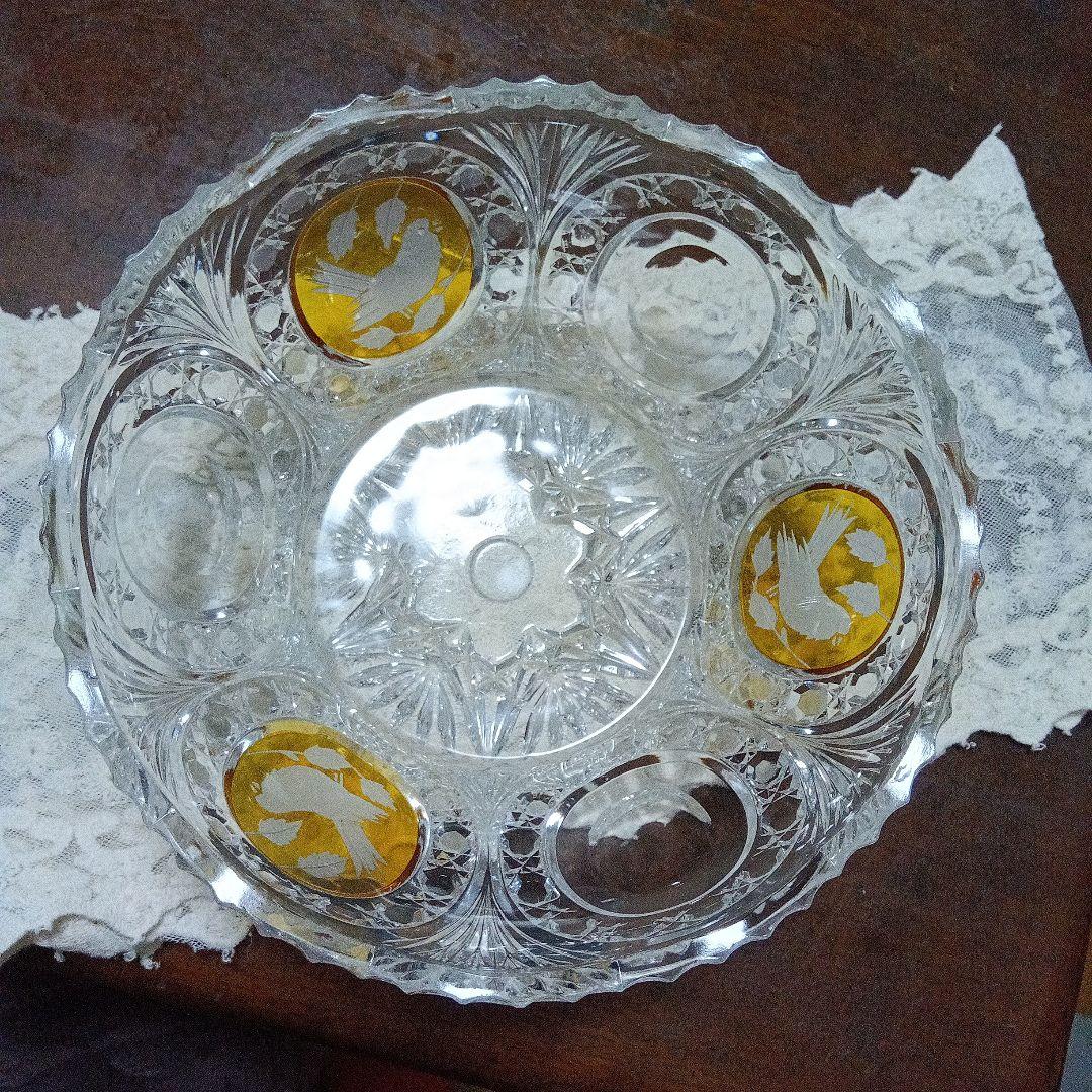 ホフバウワー イエローバードクリスタルガラス ボウル 小鳥