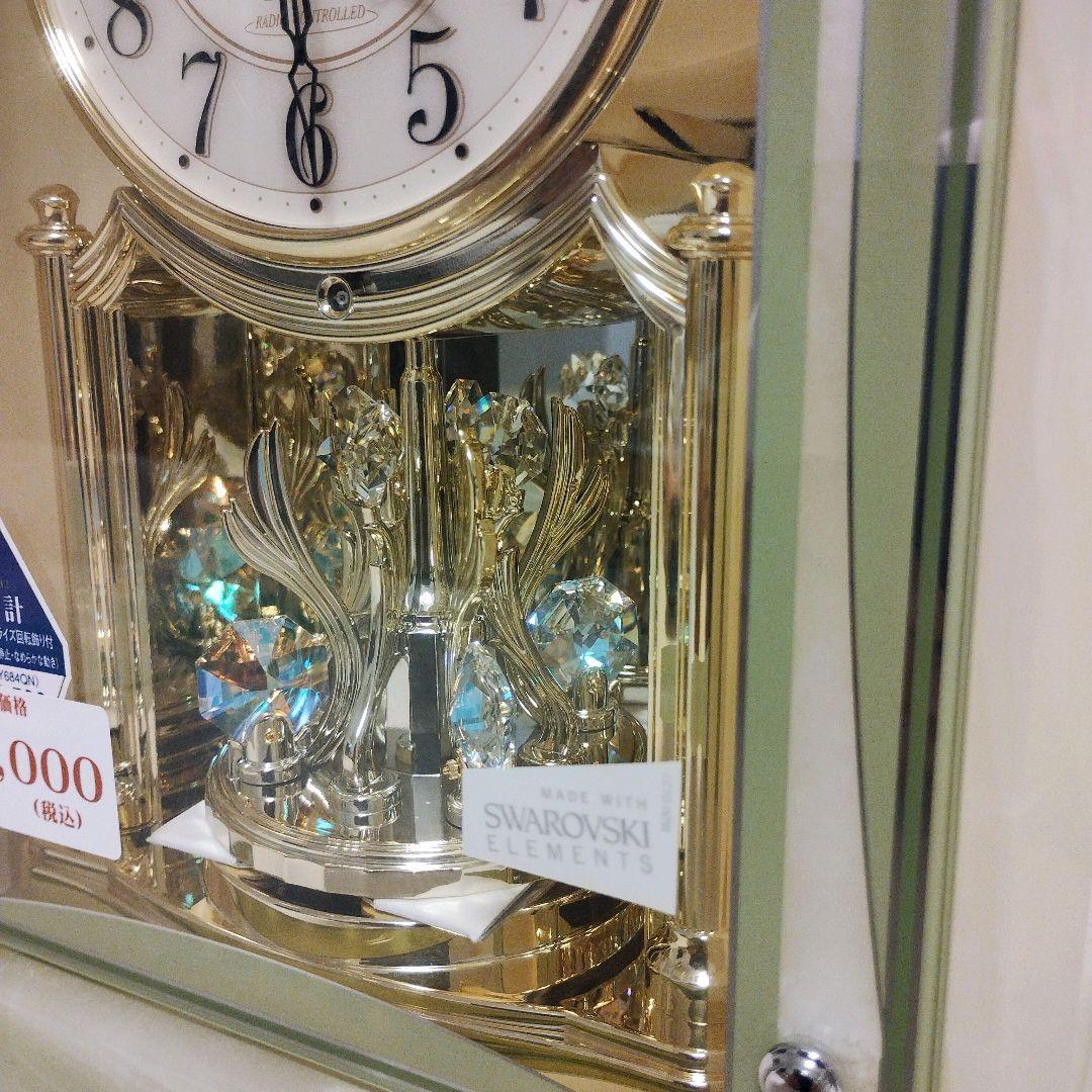 新品リズム電波置時計重厚感ある綺麗な大型グリーンオニックス石枠QE2 -S47N