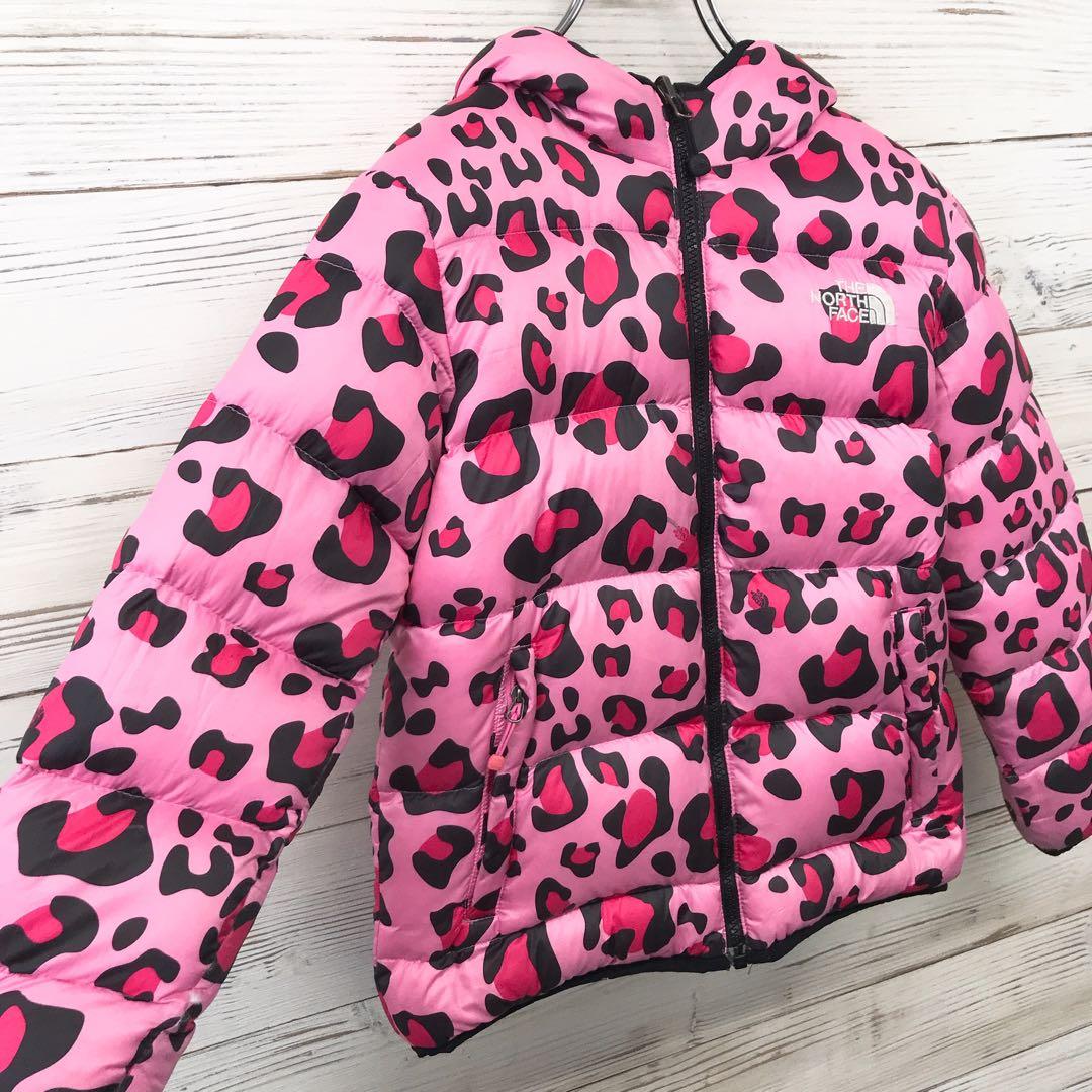 希少》ザノースフェイス☆ダウンジャケット キッズ 刺繍ロゴ 豹柄