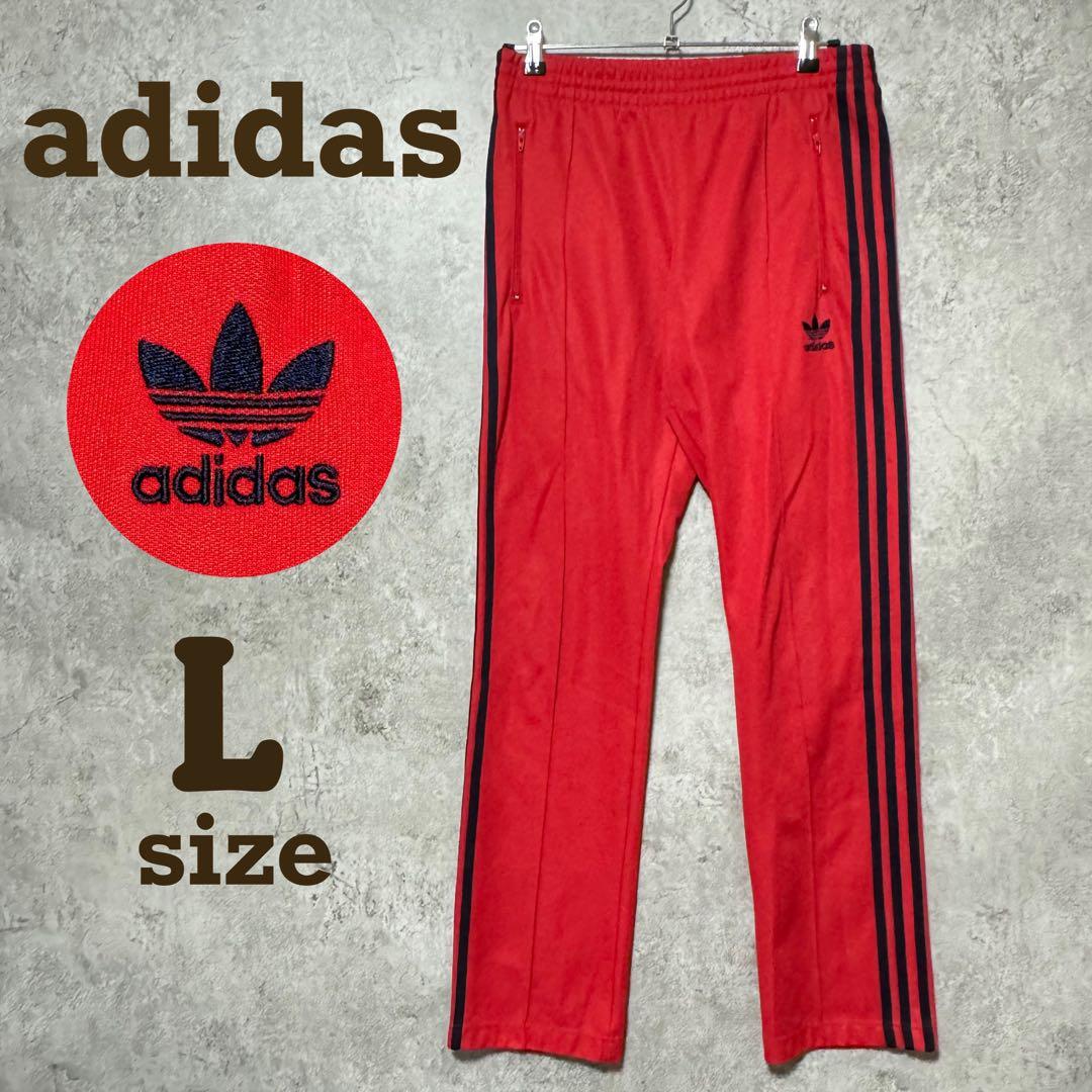 アディダス トラックパンツ 赤 黒ライン ジャージ 刺繍ロゴ