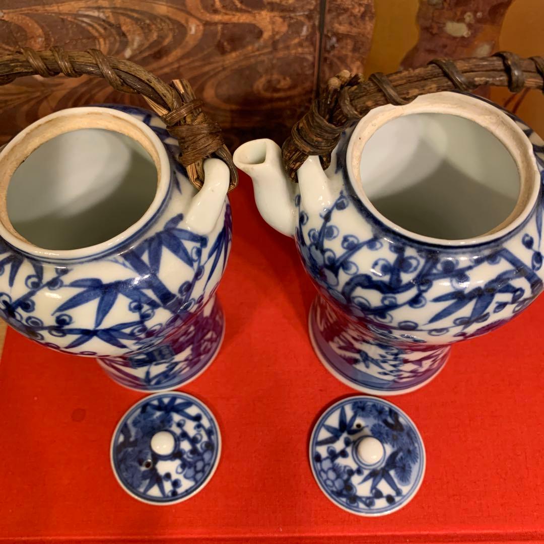 アンティーク 染附 酒注一对 古藤手 珍品 60