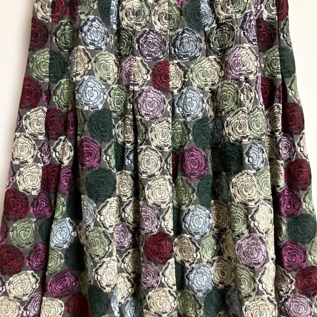 お値下げ］PJC 大西和子 モネ薔薇 刺繍 スカート サイズM - メルカリ