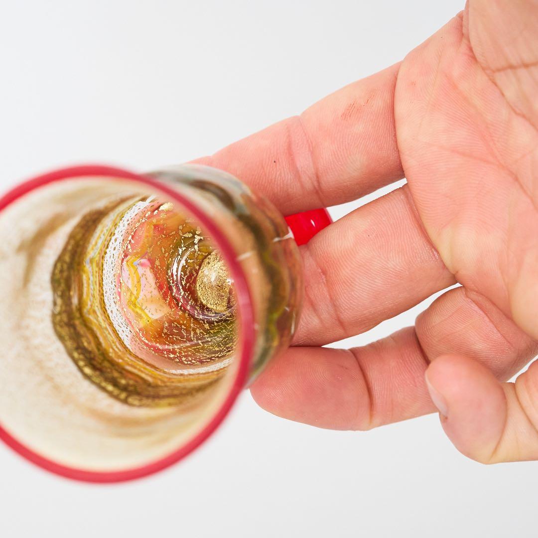 石井康二 多色波状模様 ガラス製ゴブレット 美品