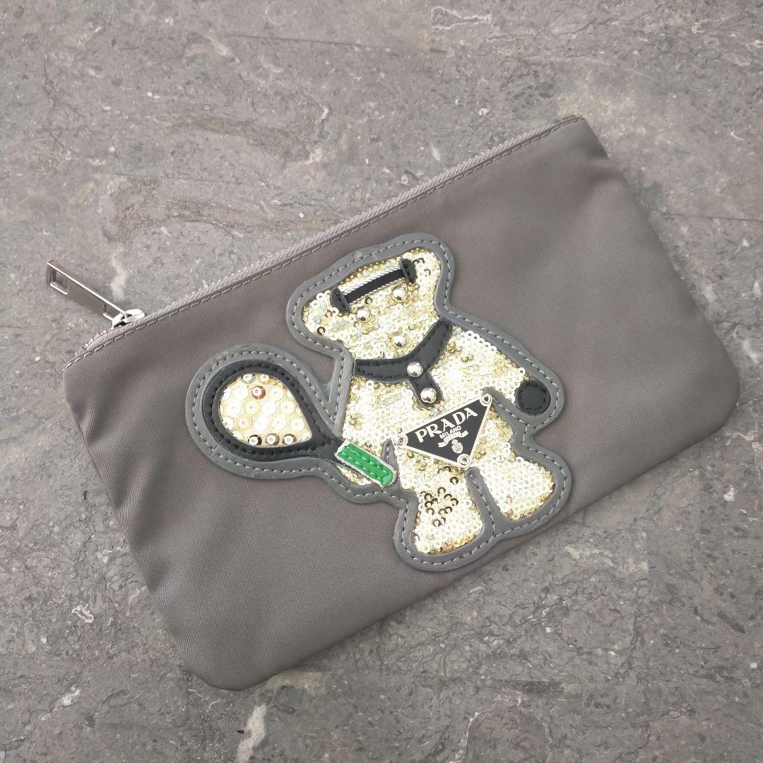 PRADA　プラダ　ポーチ　くま　スパンコール　刺繍　レア ふわふわ】PRADA◇トリックベア くまキーホルダー キーリング (PRADA