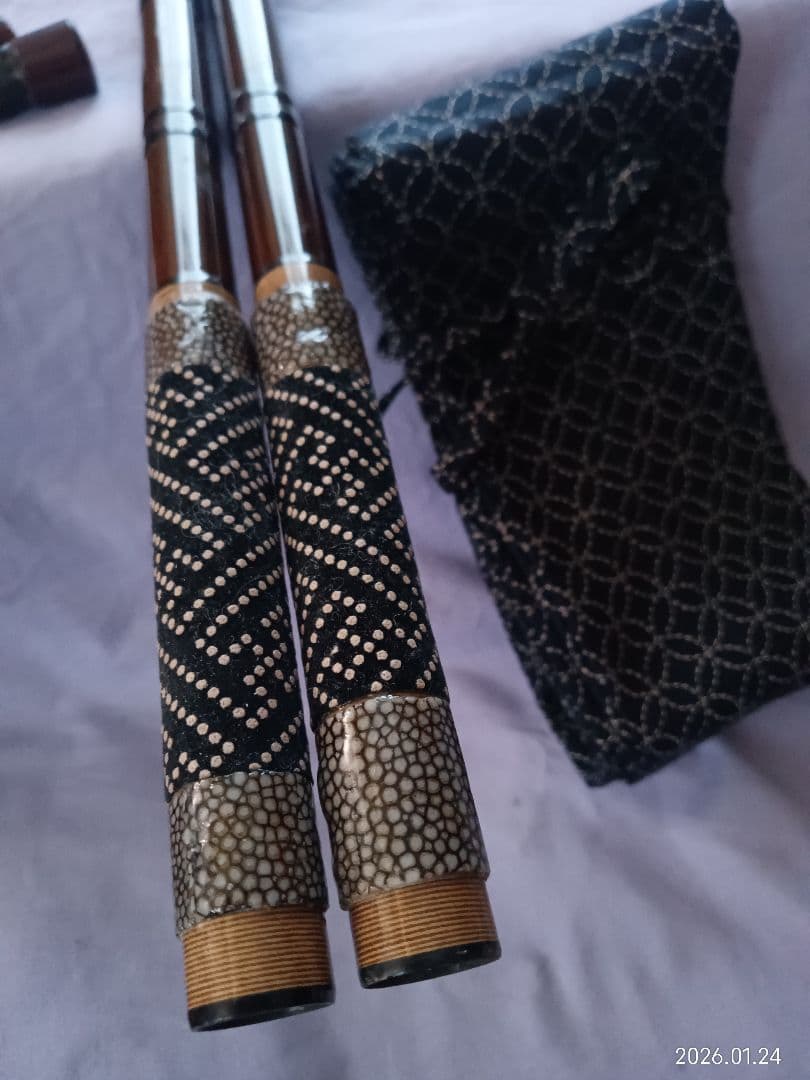 かちどき紋竹段巻き1本半竿掛け鮫皮&綾形カスタム・へら竿・へら鮒