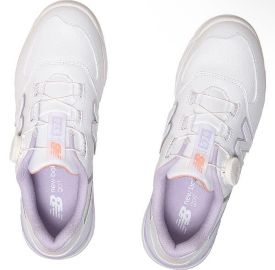 新品574New Balance ゴルフシューズ ホワイトパープル 23.5cm