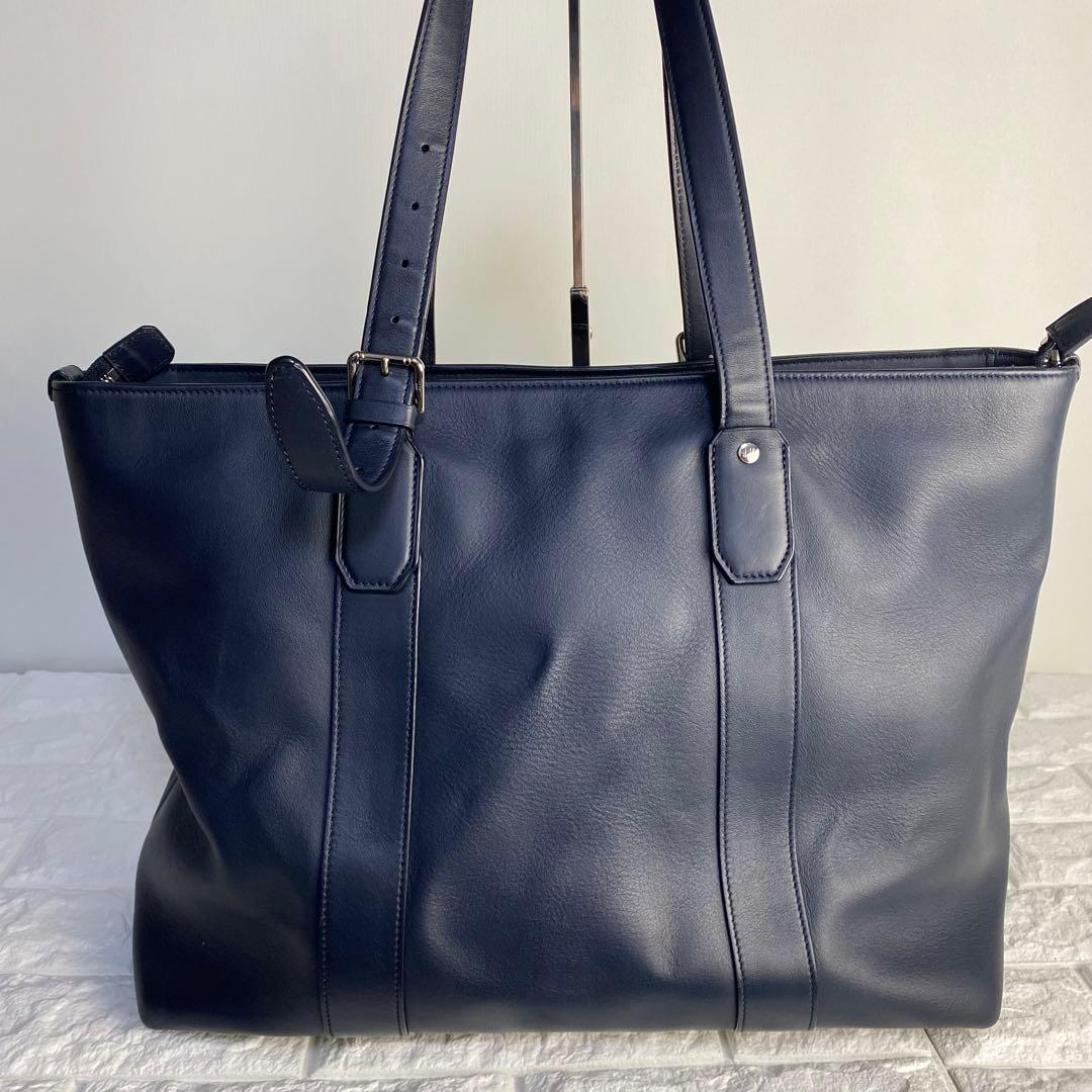 美品】ダンヒル ハムステッド トートバッグ レザー ネイビー 大容量 A4