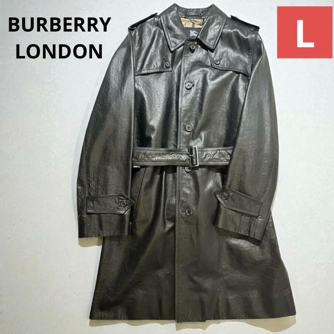 美品✨バーバリーロンドン ラムレザー トレンチコート ノバチェック L ブラック BURBERRY - 美品 バーバリー ロンドン BURBERRY LONDON コート