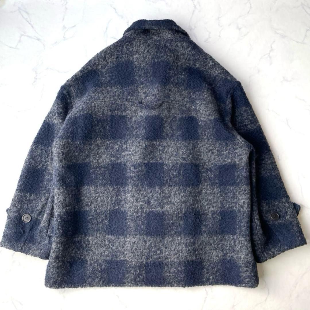 HENRIK VIBSKOV ピーコート ウールジャケット チェック ネイビー