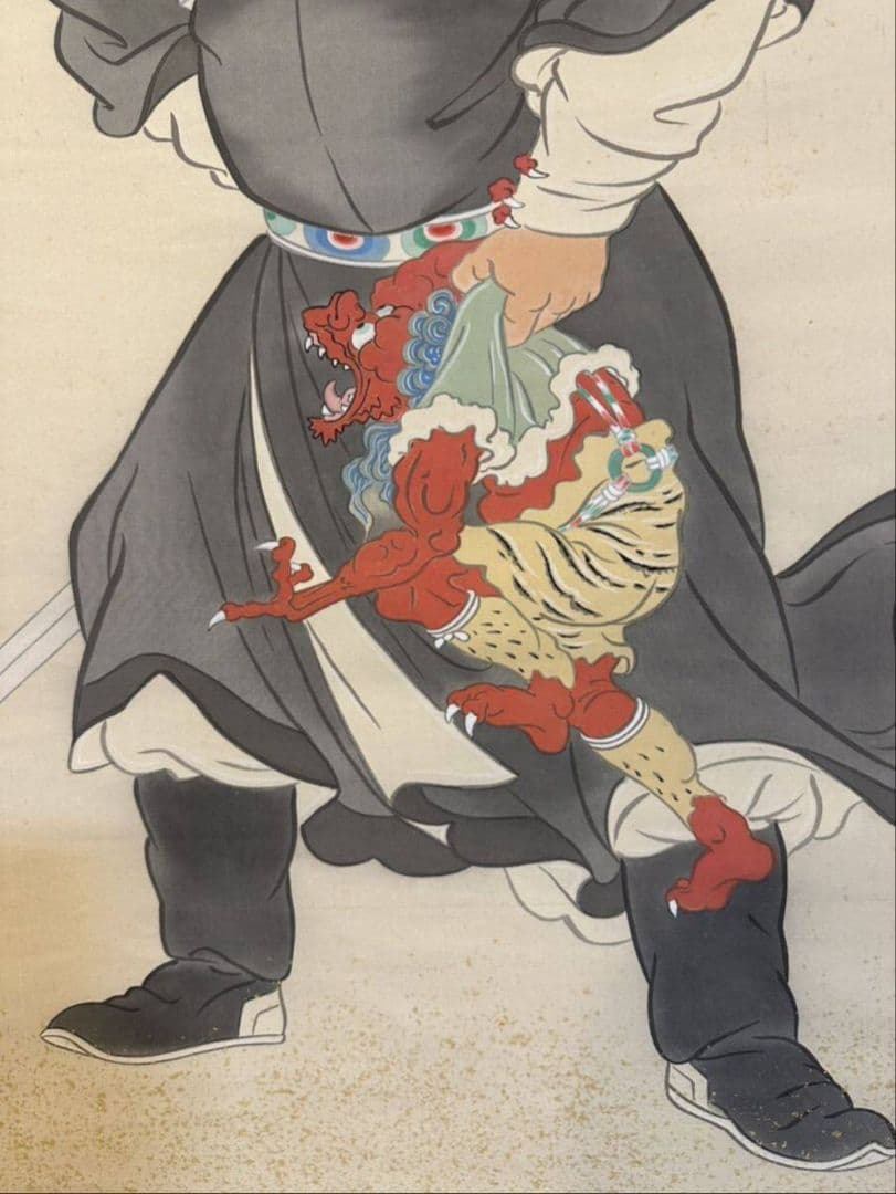川端龍子「鐘馗と鬼図」 絹本 魔除け 人物図 美術品 箱？
